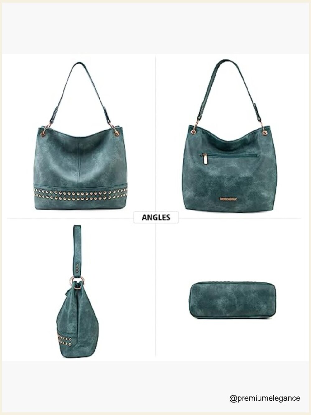 Large Vegan Leather Hobo Bag with Zipper, Shoulder Purse - Picture 3 of 7